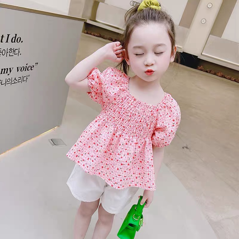 Áo Sơ Mi Tay Ngắn Phồng Họa Tiết Hoa Phong Cách Hàn Quốc Thời Trang Mùa Hè Mới Dành Cho Nữ 2023