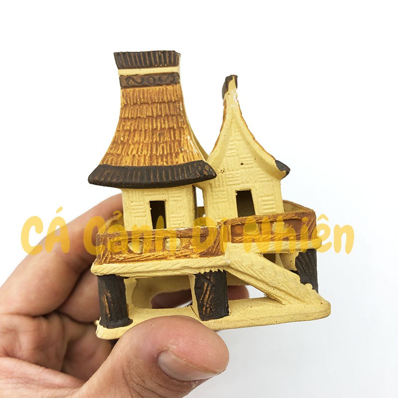 Nhà sàn đôi NHỎ làm tiểu cảnh trang trí cho bể cá mini size 8x7x5 cm BĐH1-36