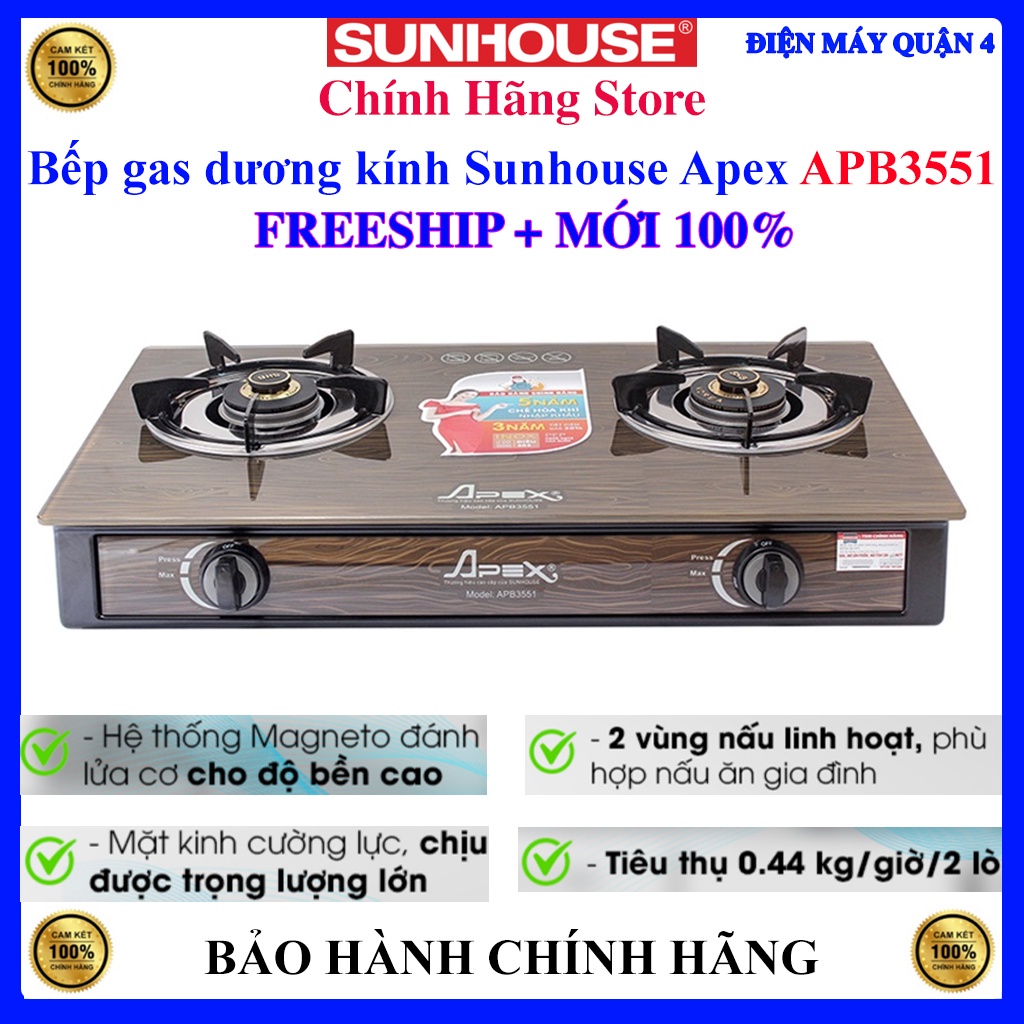 Bếp gas dương kính Sunhouse Apex APB3551