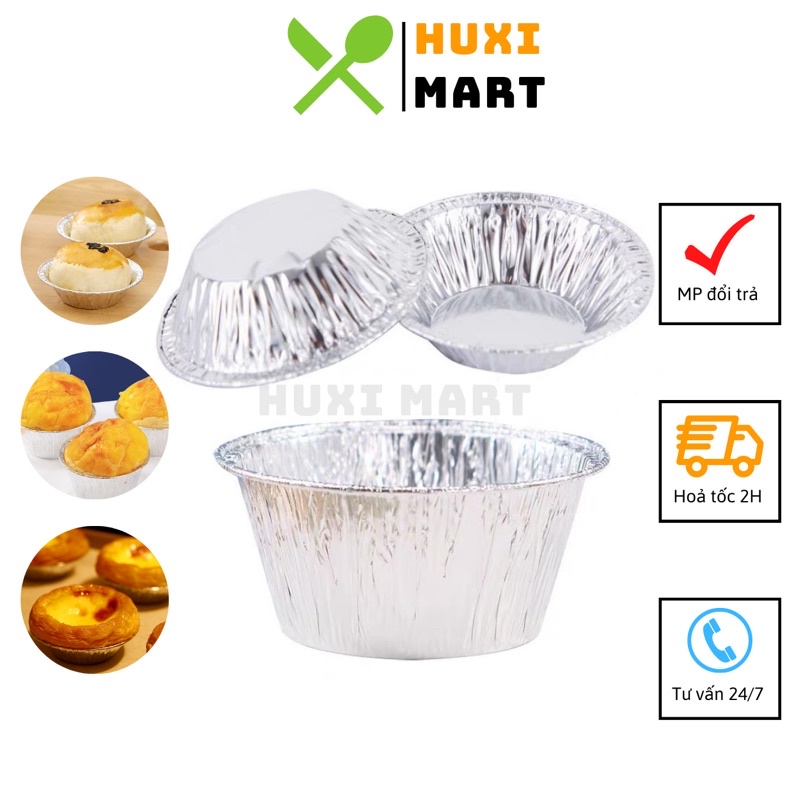 Set 100 Đế Cốc Chén Giấy Bạc Lót Khuôn Nướng Bánh tart Trứng Tiện Dụng