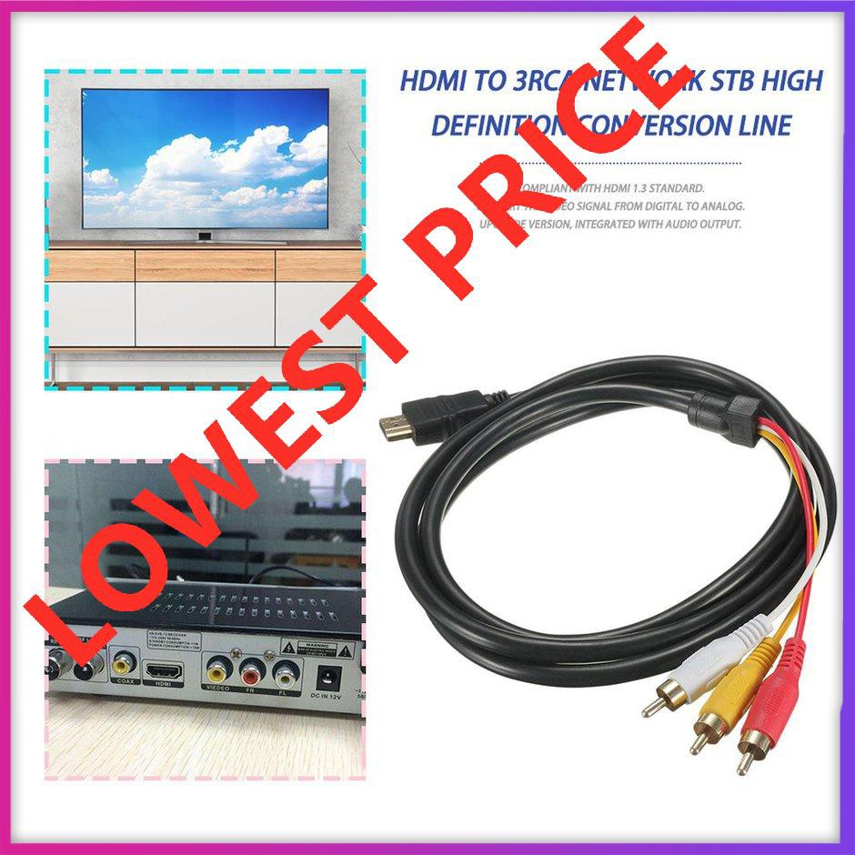 【giao hàng hôm nay>>>5 Feet 1.5M 1080P HDTV HDMI Male to 3 RCA Audio Video AV Cable Cord Adapter