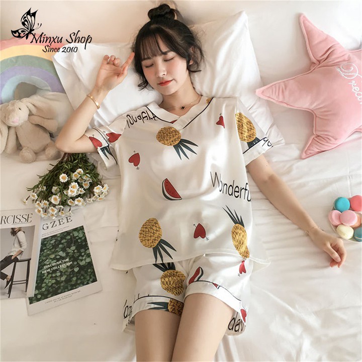 Bộ Pijama Lụa Cao Cấp Quảng Châu, Bộ Ngủ Mặc Nhà Pijama Mát Lịm Phong Cách Hàn Quốc