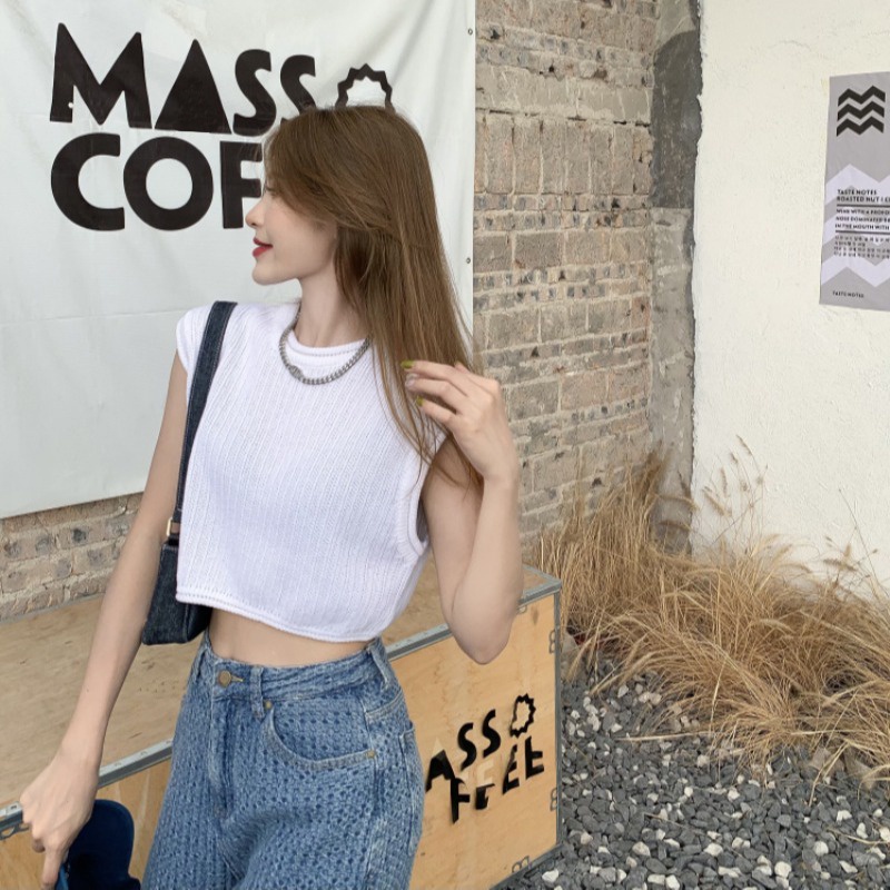 IELGY  Áo Dệt Kim Mỏng Sát Nách Dáng Rộng Ngắn Thời Trang Mùa Hè Cho Nữ