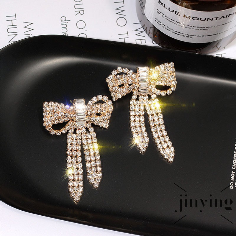 GETNOIVAS Đôi khuyên tai hình nơ đính đá thời trang dành cho nữ