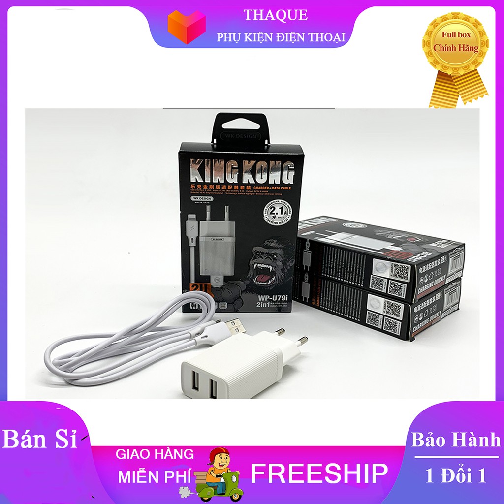 Bộ Sạc WP-U79i KingKong WK - 2.1A chính hãng - Bộ củ sạc kèm cáp sạc cho iPhone Tặng kèm tai nghe AKG S10 giá 79k