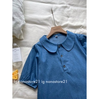 Áo sơ mi denim cổ sen