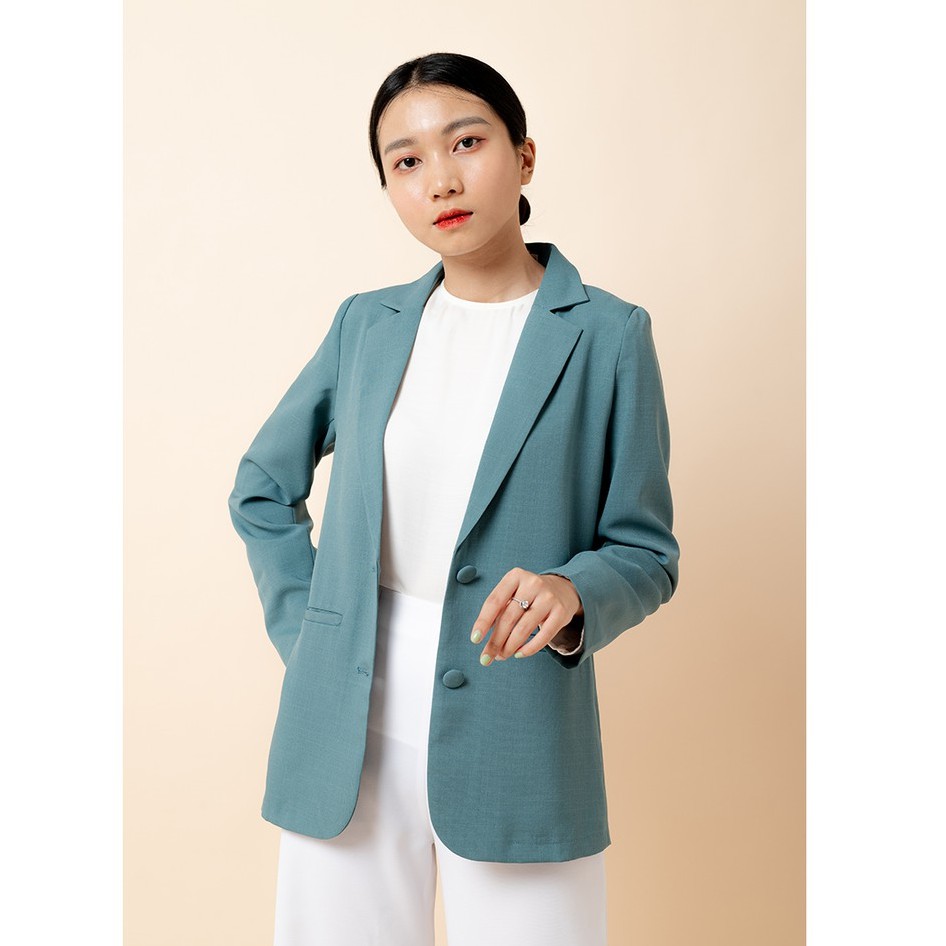 Áo vest blazer nữ KHÀN màu xanh lơ áo khoác công sở tay dài 1 lớp phong cách Hàn Quốc | BigBuy360 - bigbuy360.vn