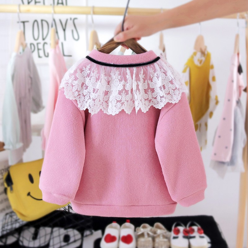 Áo Khoác Cardigan Phối Ren Hoa Plus Cho Bé Gái