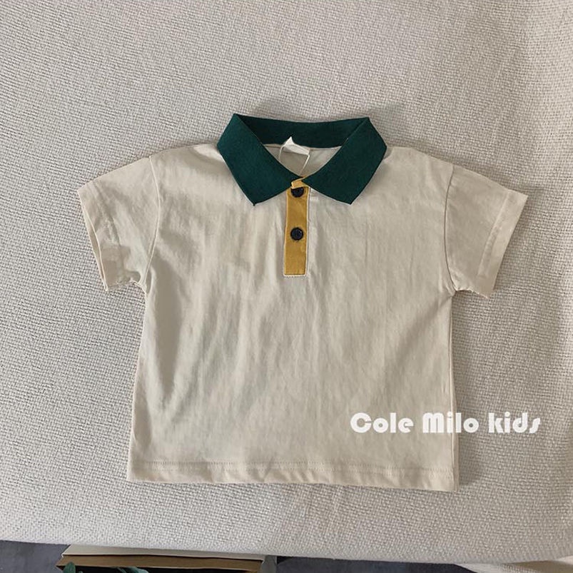 Áo Thun polo cotton Ngắn Tay Màu Sắc Tương Phản Đơn Giản Cho Bé Trai