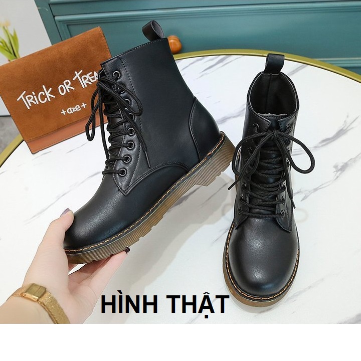 [HOT TREND_HÀNG XỊN] Giày boots nữ, bốt ulzzang, bốt nữ cột dây đế viền chỉ cổ lửng, bền, sành điệu, cá tính S022