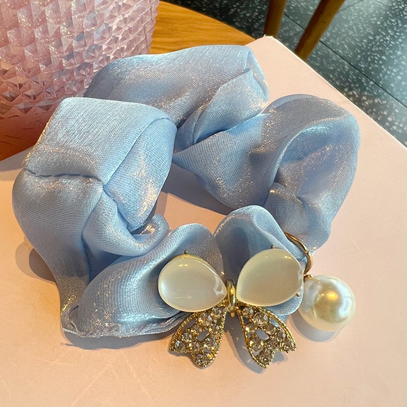 Dây buộc tóc, cột tóc scrunchies voan lụa CÁNH HOA NGỌC màu trơn Hàn Quốc
