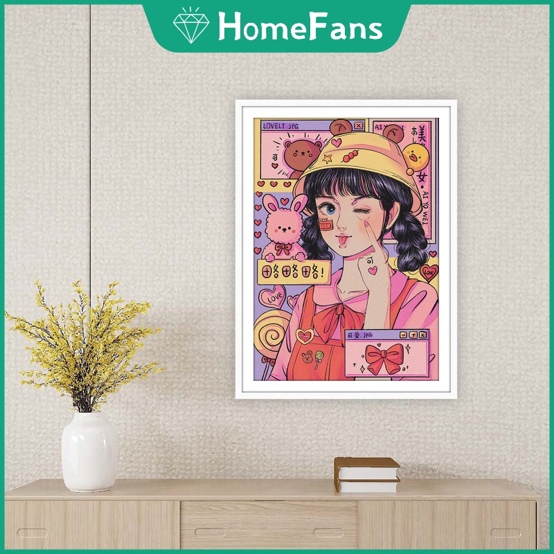 Bộ tranh đính đá 5D họa tiết hoạt hình cô gái độc đáo DIY dùng trang trí nhà cửa 30X40