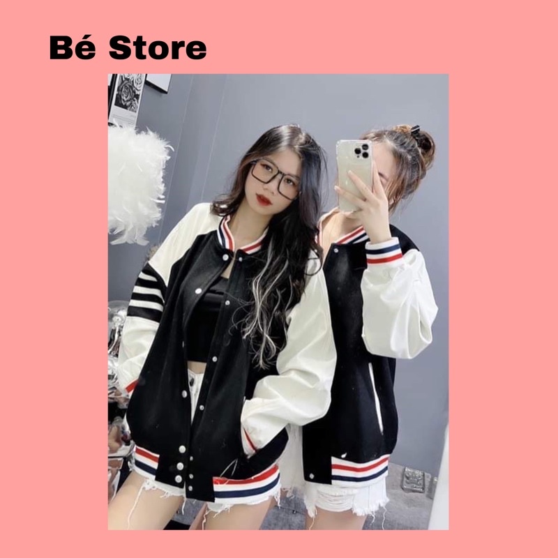 Áo khoác nỉ bomber viền nam nữ 2 màu đen xám nỉ form rộng