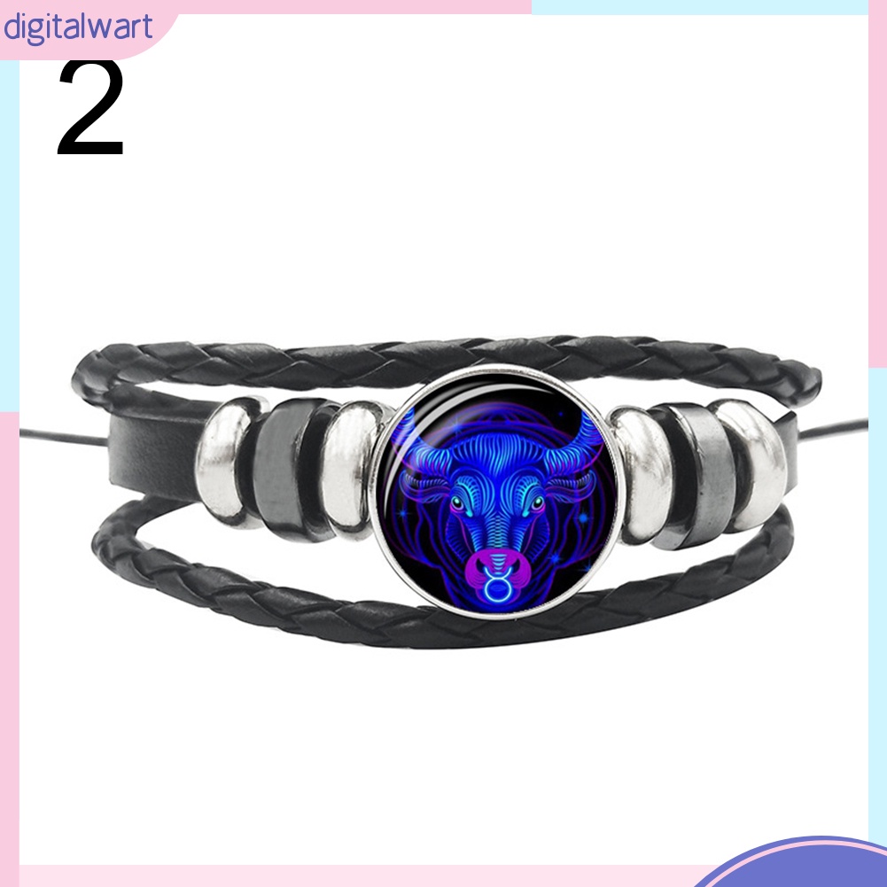 Vòng Tay Da Nhiều Lớp Mặt Hình 12 Cung Hoàng Đạo Thời Trang Unisex