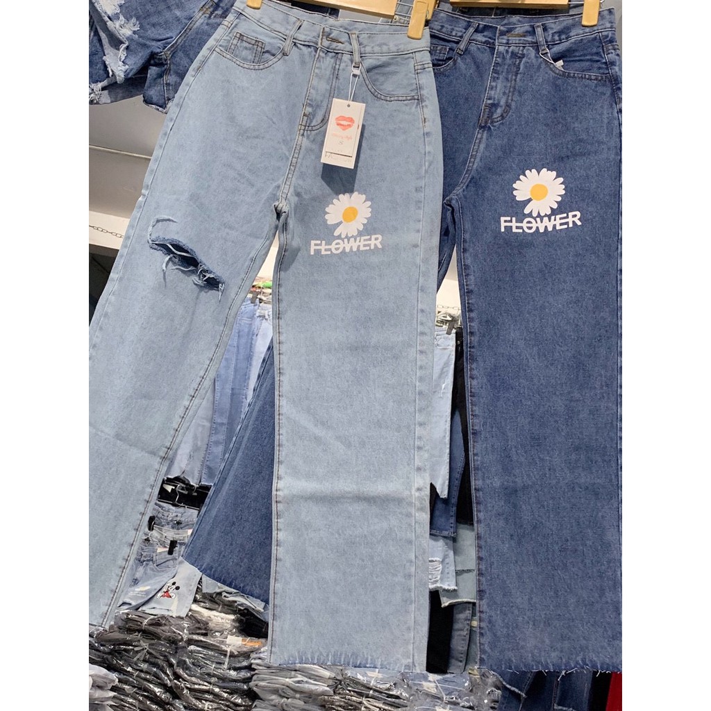 [FREESHIP_50K] Quần jean baggy nữ ống rộng in hình hoa Cúc cá tính AnNgo - AT30