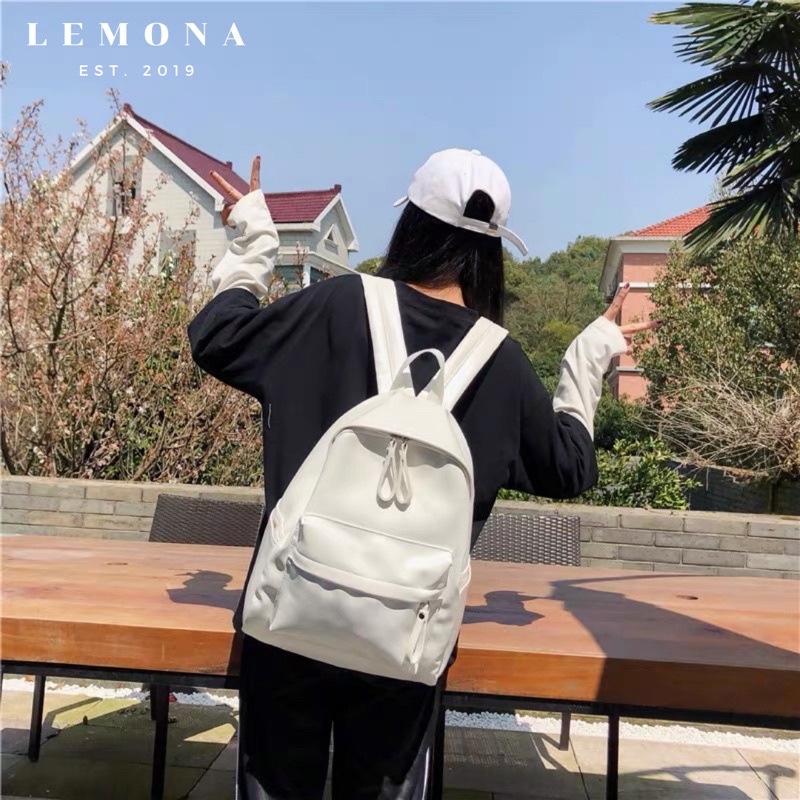 Balo Da PU, Balo Da Đi Học Chống Thấm Nước Vừa Laptop 14inch Thiết Kế Đơn Giản