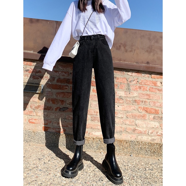 Quần baggy jean nữ ống ôm màu đen thương hiệu Aldore phong cách học sinh MSBĐ1