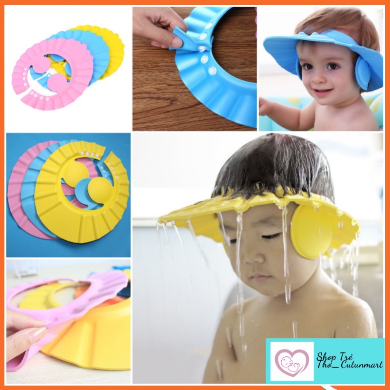 Mũ gội đầu chắn nước có bịt tai cho bé