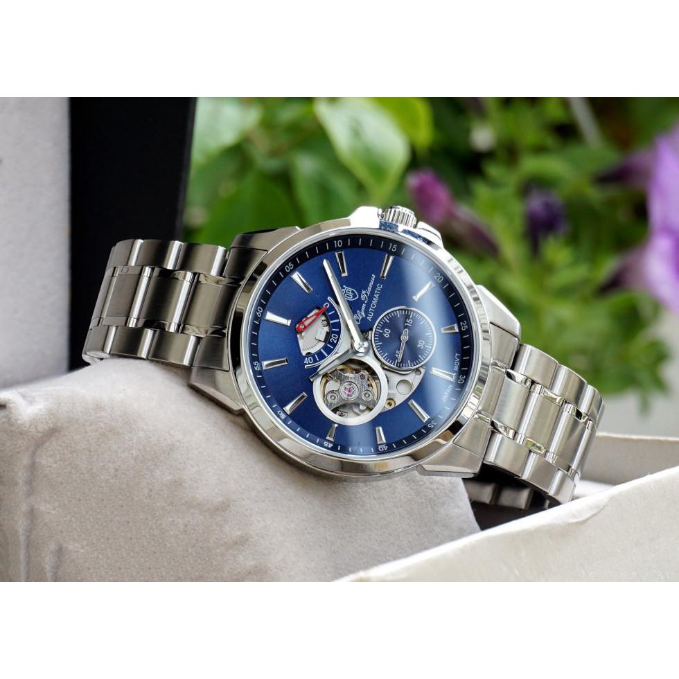 Đồng hồ nam dây kim loại mặt kính sapphire automatic Olym Pianus OP9908-88 OP9908-88.1AGS xanh lam