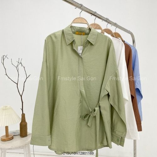 Áo sơ mi tay dài vạt bầu buộc nơ bên ulzzang thời trang Fmstyle Saigon 21SU06EP1402-21SU10HT2801