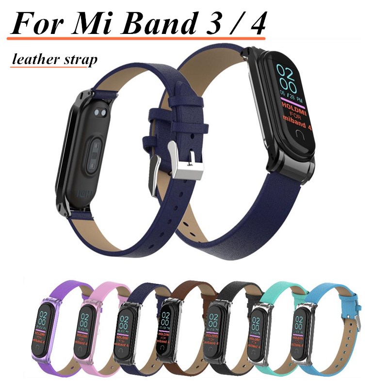 Dây Đeo Thay Thế Chất Liệu Da Nhiều Màu Cho Đồng Hồ Thông Minh Xiaomi Mi Band 4 3