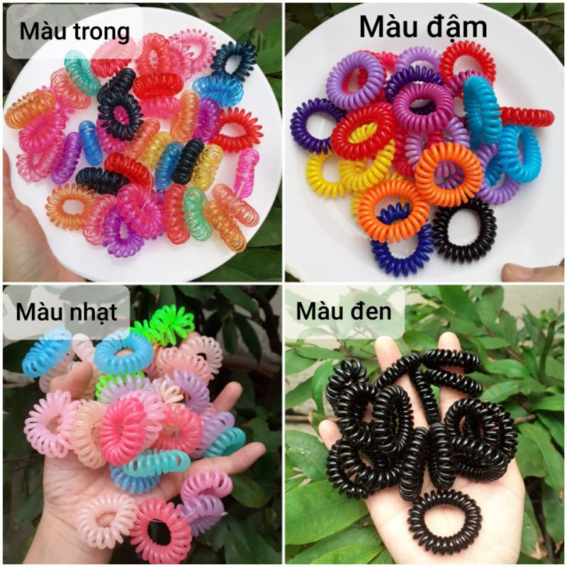 Combo 10 dây cột tóc lò xo màu/đen/trong (cở 2-3cm)