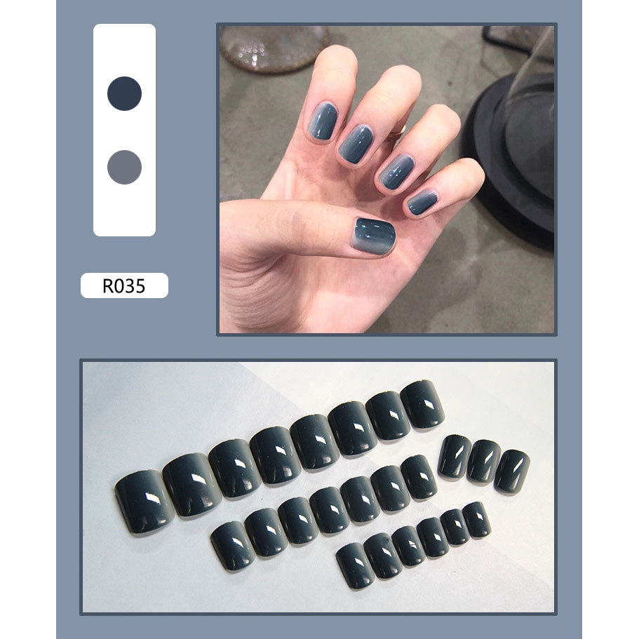 【Yulin】24Pcs Graded Color Fashion False Nails Finished Nail Patch Short Fake Nails Wearable Nails Stickers Waterproof