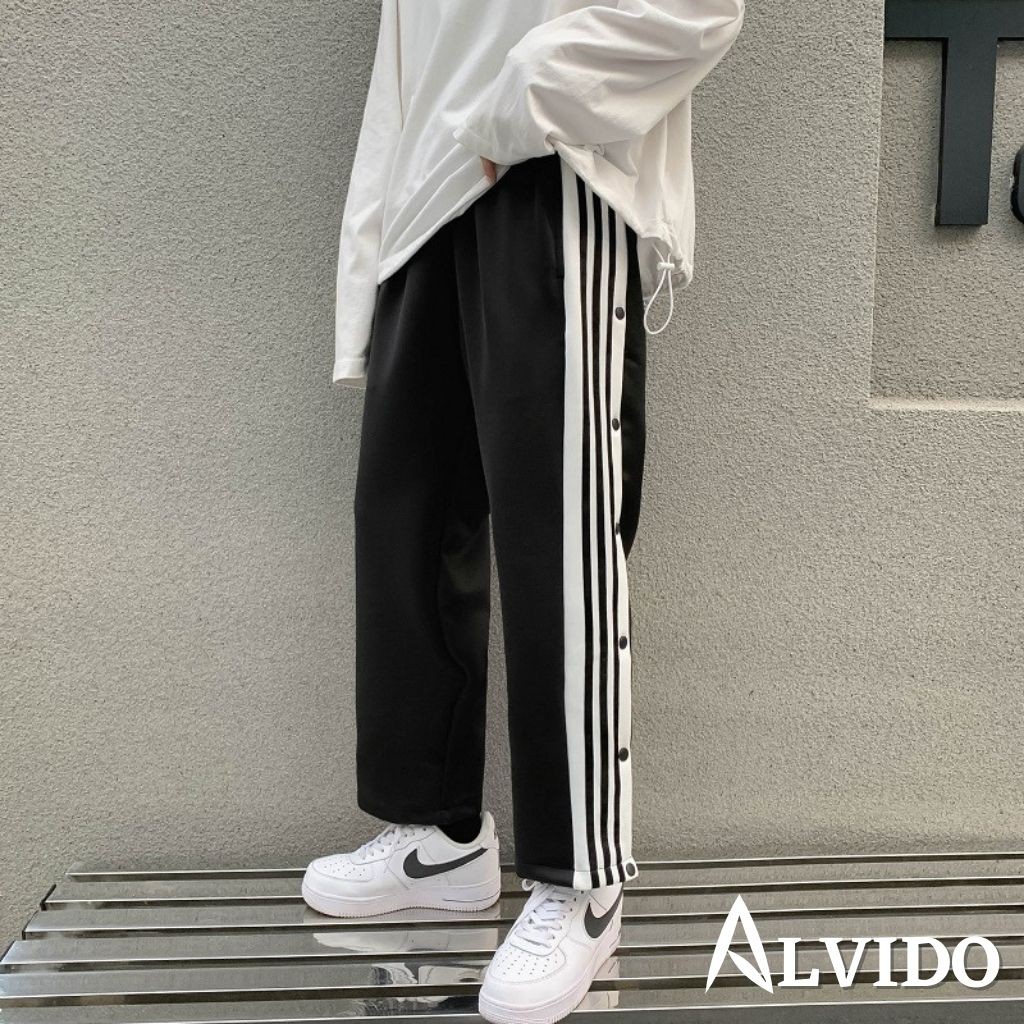 [ẢNH THẬT CUỐI]Quần ống rộng nam CÚC POLY unisex ALVIDO phối ba sọc-khuy nút thun dáng suông cao cấp bigsize thu đông | BigBuy360 - bigbuy360.vn