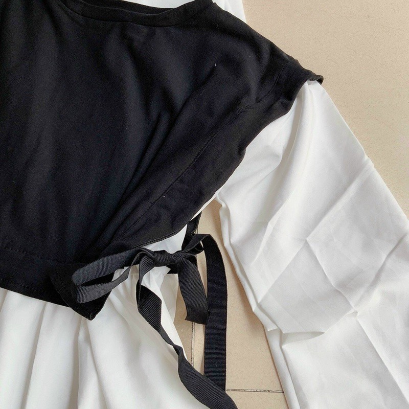 áo babydoll phối nơ tay dài