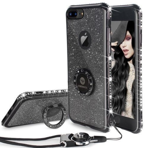 Ốp điện thoại TPU mềm đính kim cương giả lấp lánh kèm giá đỡ cho Iphone Samsung