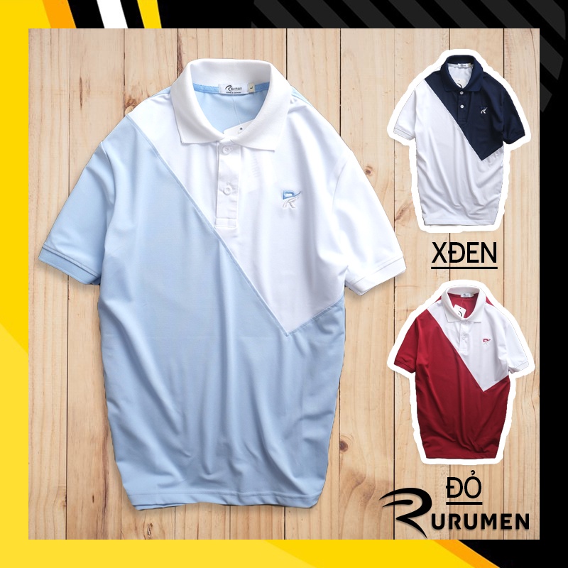 Áo Thun Nam Polo Phối 2 Màu Rayman RURUMEN Áo Phông Có Cổ Cá Sấu Cotton Tay Ngắn Thêu Logo R - CS169