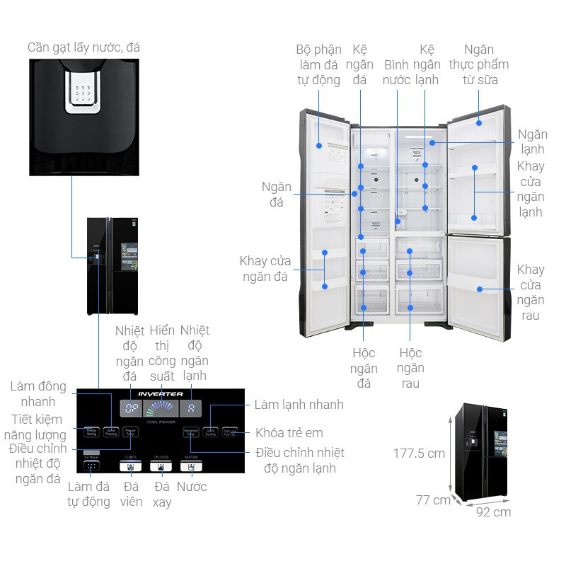 [ VẬN CHUYỂN MIỄN PHÍ KHU VỰC HÀ NỘI ]  Tủ lạnh Hitachi  side by side 3 cửa màu đen R-FM800GPGV2(GBK)