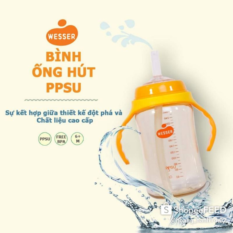 Bình ống hút wesser ppsu cao cấp 260ml 2 chức năng