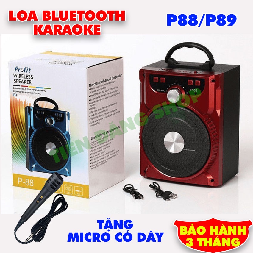 Loa bluetooth karaoke di động P88, P89 cầm tay + Tặng kèm micro có dây