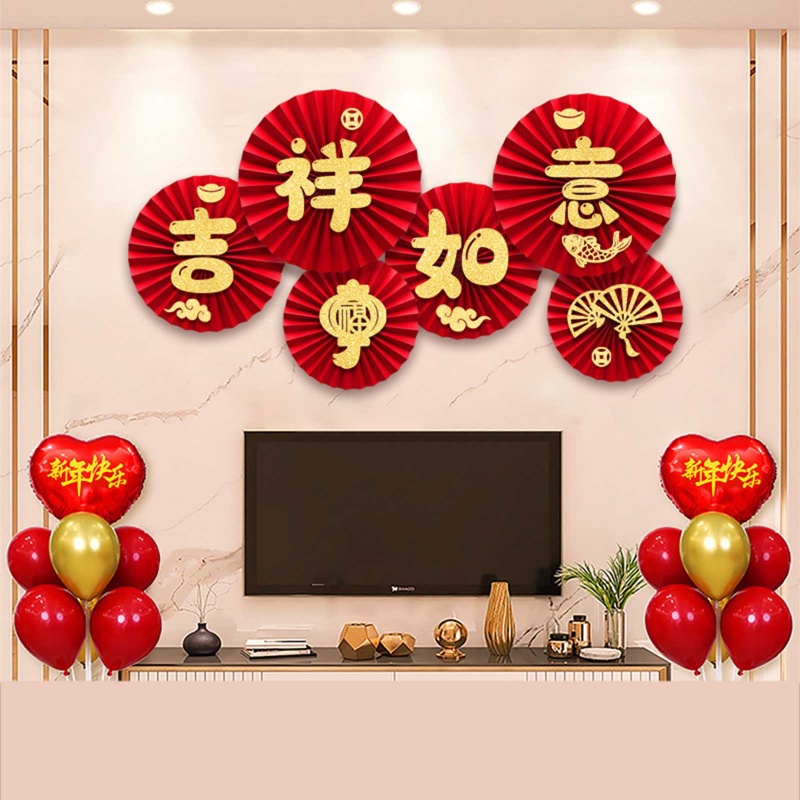 Set 6 quạt giấy dùng trang trí năm mới 2022