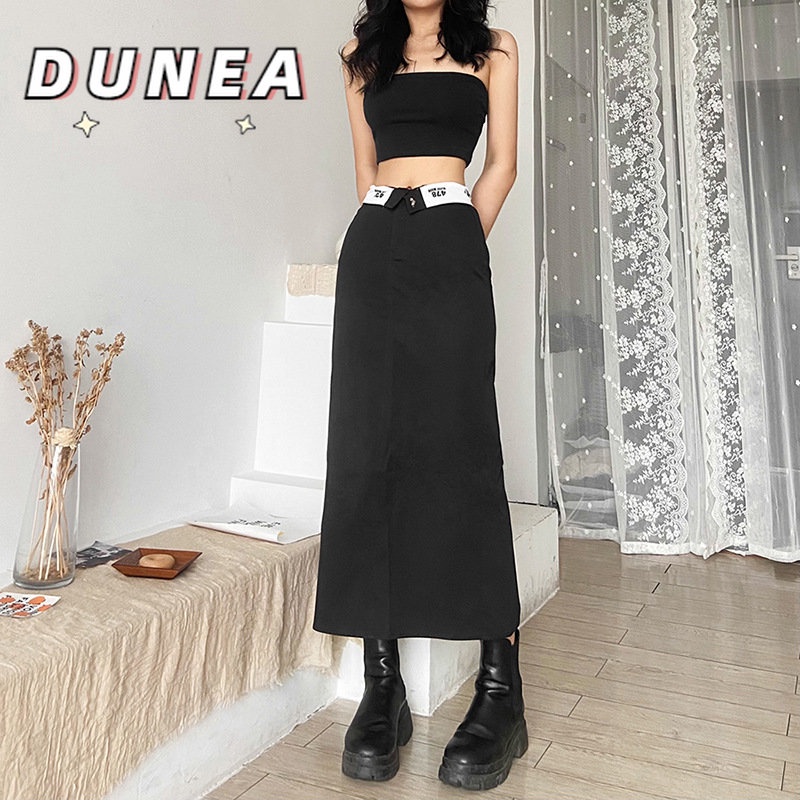 DUNEA Chân váy dài lưng cao xẻ tà in họa tiết thời trang dành cho nữ