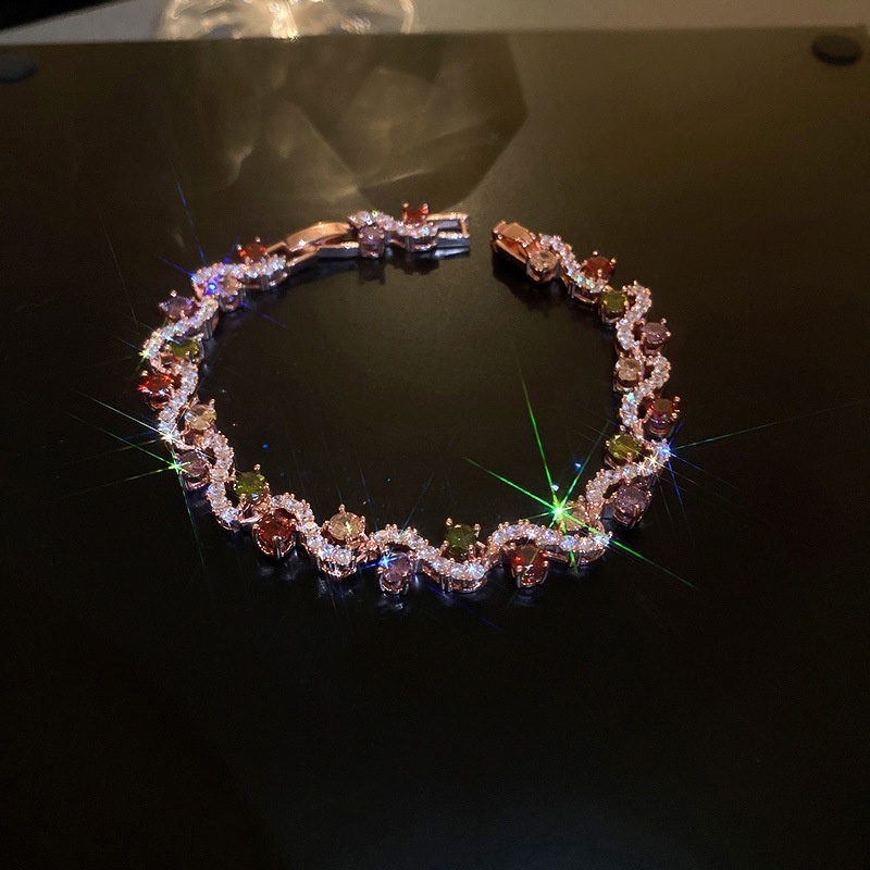 Vòng Tay Đính Đá Zircon Màu Vàng Hồng Sang Trọng Thời Trang