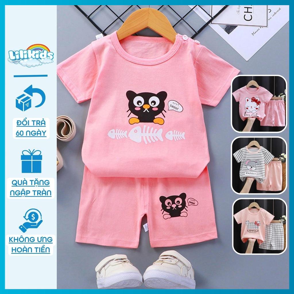 Đồ Bộ Bé Gái cộc tay LiLiKids vải cotton họa tiết động vật dễ thương cho bé từ 1-6 tuổi, đồ bộ mặc nhà cho bé