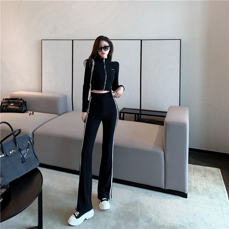 Set thể thao áo cổ lọ khóa kéo + quần ống loe tôn dáng HS100 - Hỉn Hỉn Store