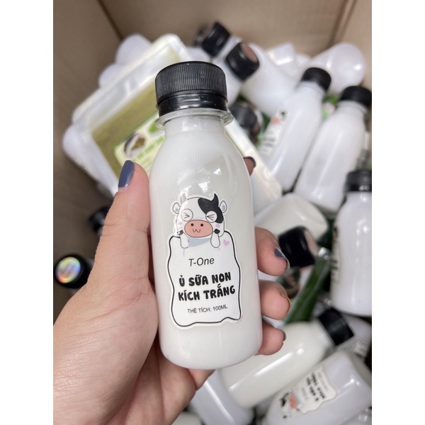 COMBO ủ sữa non kích trắng chai bé 100ml mix bột trà xanh gói bé 100gr cho mặt và body