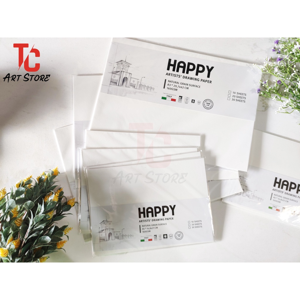 Giấy vẽ chì Happy Drawing dùng cho phác thảo 120/160/200gsm - Xấp 10 tờ