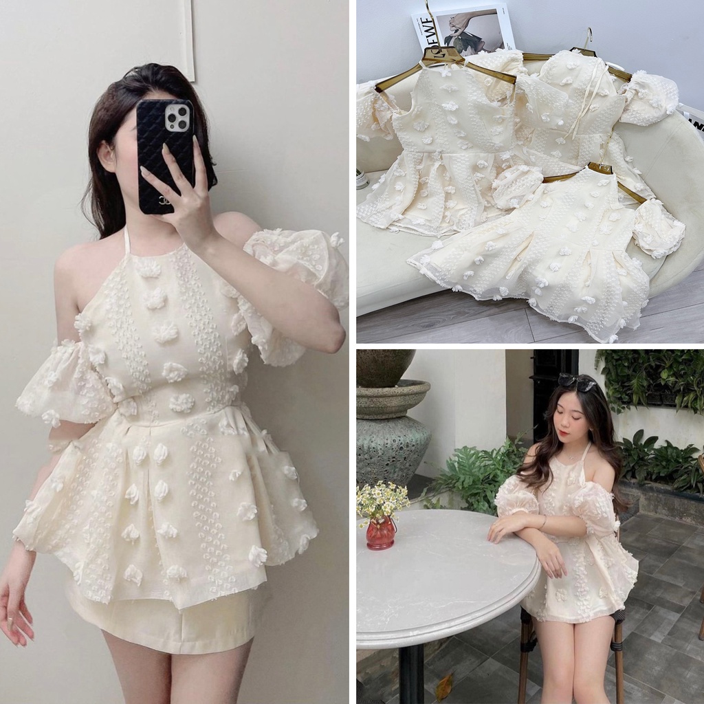 Set bộ von bông cổ yếm mix quần short đùi BN158