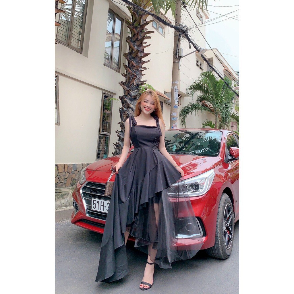 Đầm dự tiệc chéo tà cột dây vai sang trọng | BigBuy360 - bigbuy360.vn