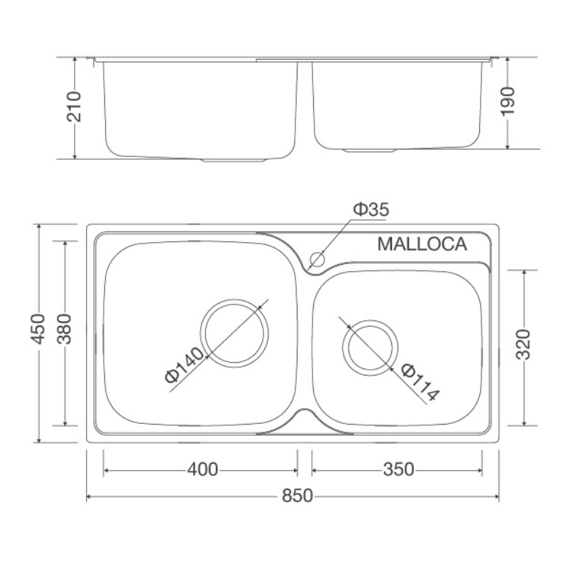 Chậu Rửa Chén Malloca MS 1011 NEW - Inox 304 - Ngang 85cm