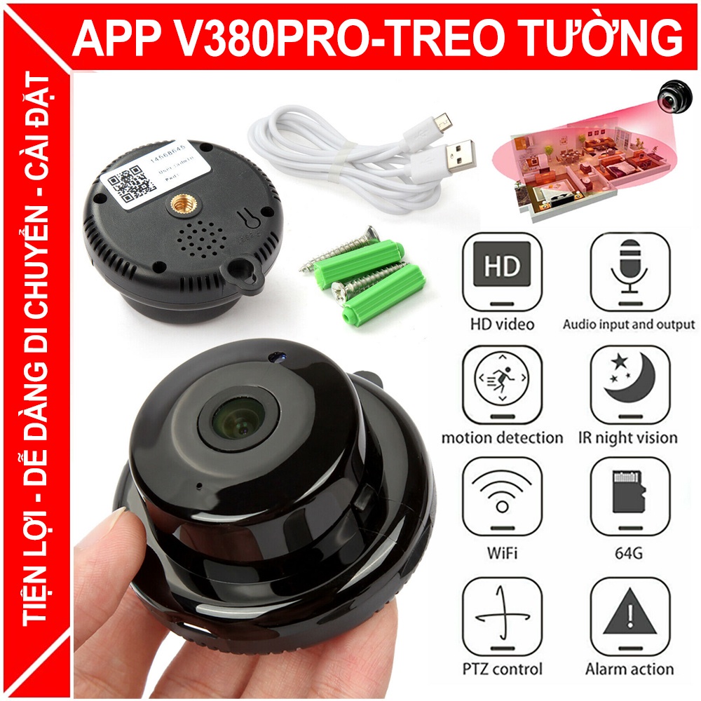 Camera giám sát V380 Pro mini treo tường siêu nét cao cấp - nhỏ gọn siêu tiện lợi