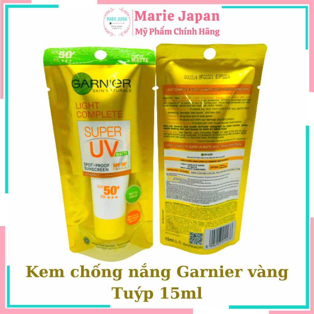 Kem chống nắng kiềm dầu và sáng da Garnier SPF50+ PA+++ Tuýp 15ml