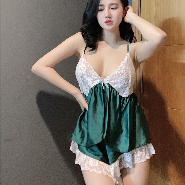Đồ Ngủ Sexy 2 Dây Phối Ren Lai Quyến Rũ Lụa Satin Cao Cấp Mềm Mại Mặc Nhà Gợi Cảm Thoáng Mát Freesize - CN023 CINY | BigBuy360 - bigbuy360.vn