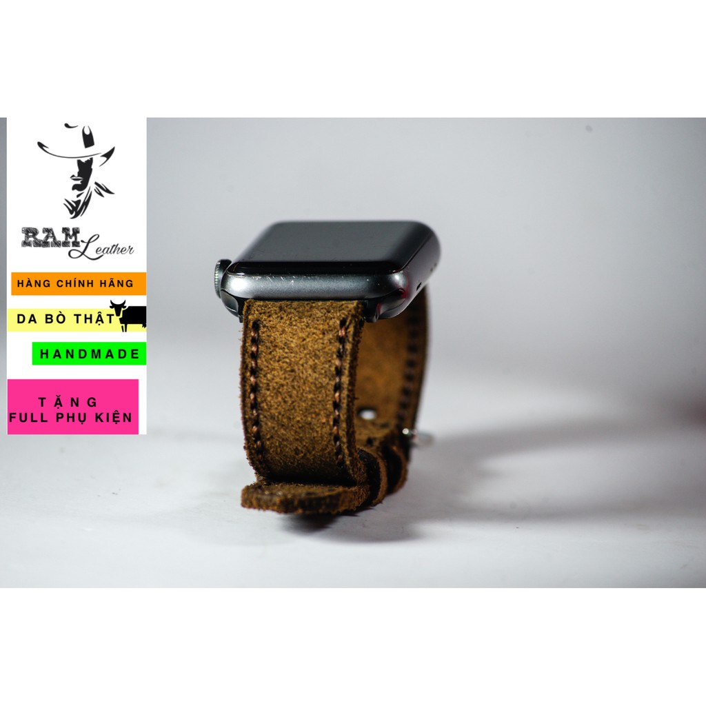 Dây đồng hồ Apple Watch , Iwatch , Iphone Watch Da Bò Lộn Nâu Đậm RAM Leather Classic 1960  Bền Đẹp