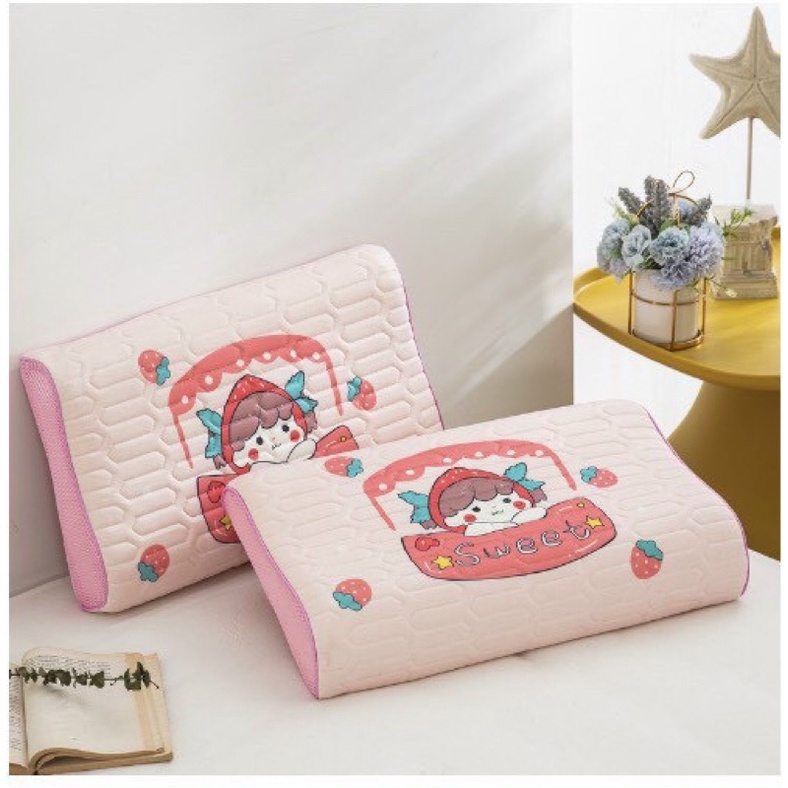 GỐI CAO SU NON LATEX CHO BÉ KT 30*50cm(ruột cao su non và vỏ gối cao su non)mát êm bảo bệ bé