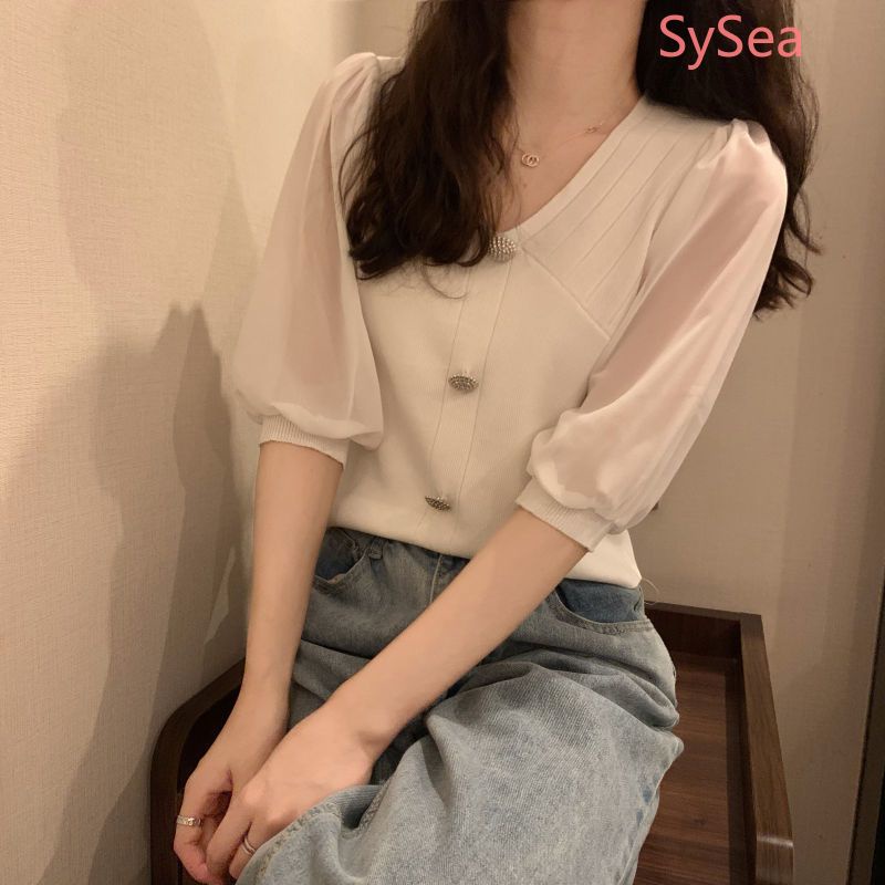 Áo Dệt Kim Phối Ren Thời Trang Mùa Hè Pháp Cho Nữ